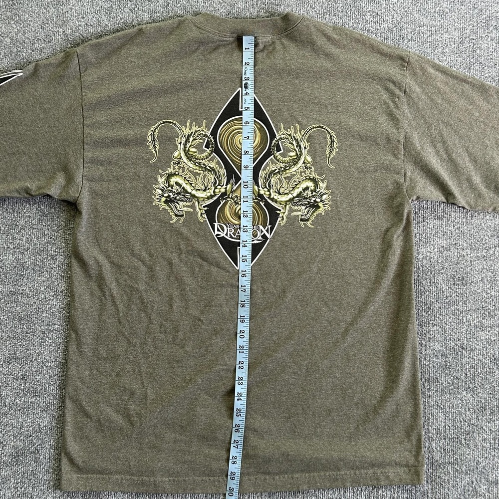 Year Of The‎ Dragon Shirt Mens XL Olive Green Long Sleeve Graphic Dragons 2000s - Picture 8 of 12